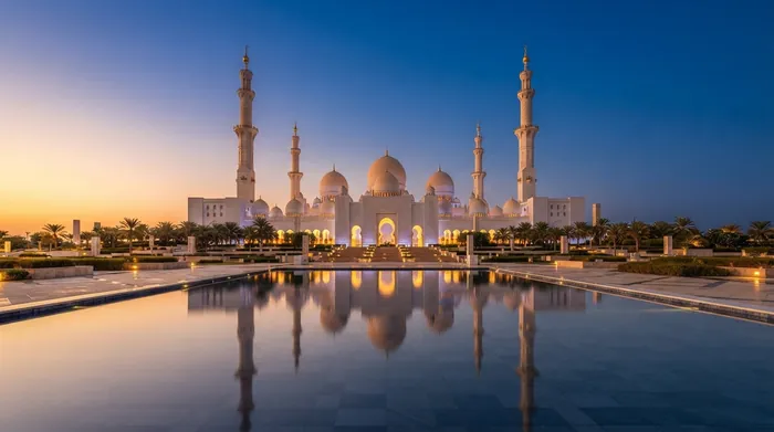 Sheikh Zayed Grand Mosque at golden hour