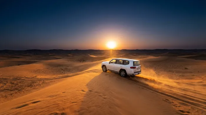 Desert safari at sunset in Dubai